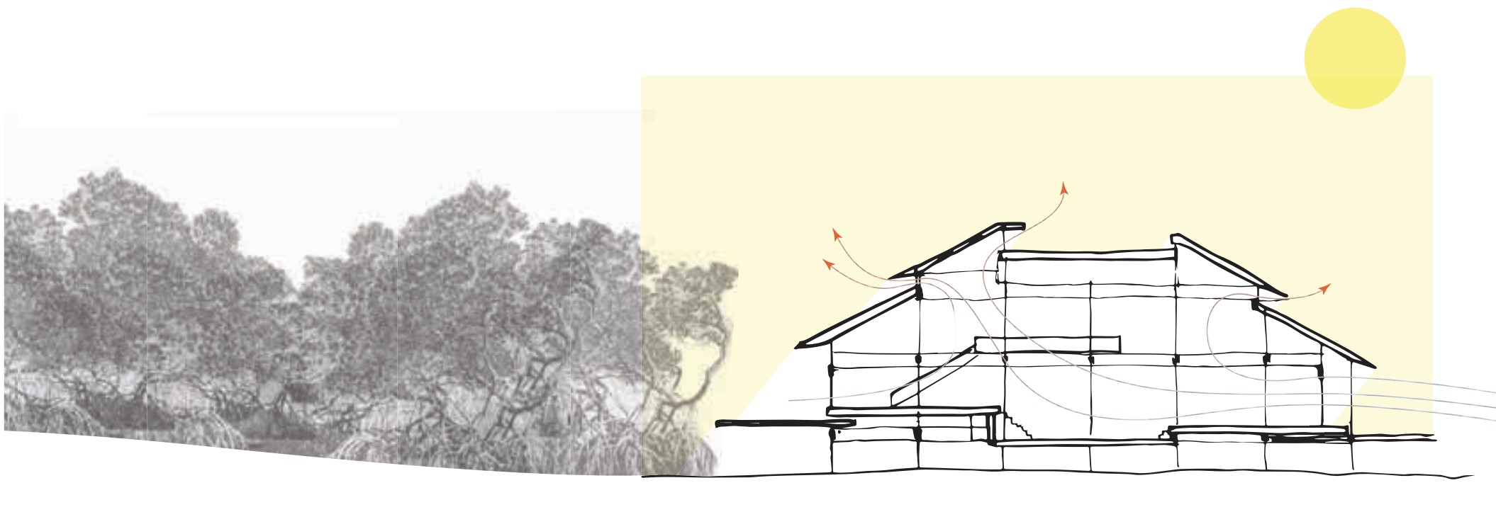Kiosko roof provides extensive shade and natural natural ventilation